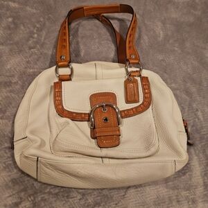 Coach White and Tan Leather Handbag
